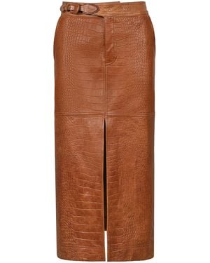 Johanna Ortiz Epic Statement Leather Midi Skirt - Brown