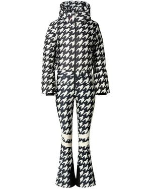 Perfect Moment Polar Flare Houndstooth Down Ski Suit - Black