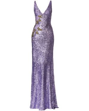 Naeem Khan V-Neck Applique Sequined Gown - Purple