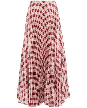 S.S.Daley Kate Pleated Argyle-print Silk-twill Maxi Skirt - Red