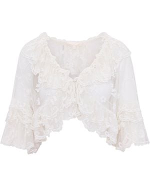 LoveShackFancy Vessia Ruffled Lace Top - White