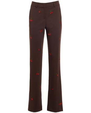 DES_PHEMMES Cherry Embroidered Flared Trousers - Brown