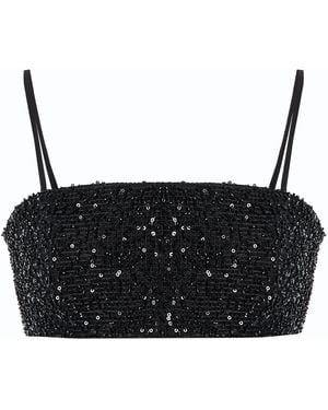 ILA THE BRAND Tori Sequined Cotton Crop Top - Black