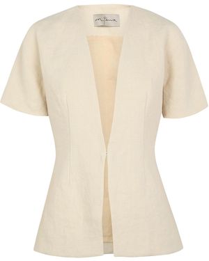 Cortana Cala Plunging Neckline Linen Top - Natural