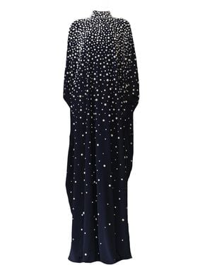 Naeem Khan Pearl Embroidered Caftan Maxi Dress - Blue