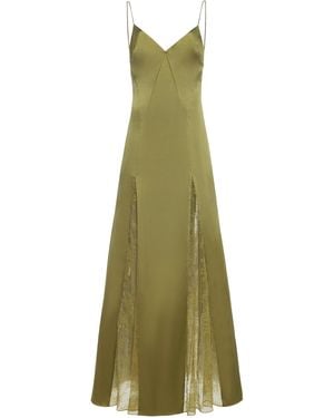 STAUD Exclusive Trinity Lace-Inset Silk Maxi Slip Dress - Green