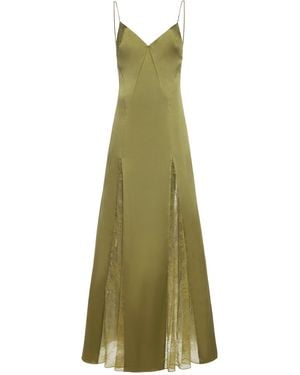 STAUD Exclusive Trinity Lace-Inset Silk Maxi Slip Dress - Green