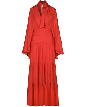 Johanna Ortiz A Place To Return To Cape-Sleeve Silk Maxi Dress - Red