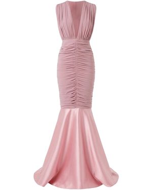 Greta Constantine Mergan Ruched Silk-Wool Maxi Dress - Pink