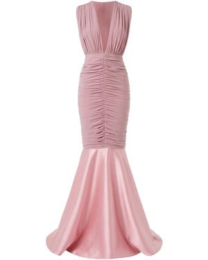 Greta Constantine Mergan Ruched Silk-Wool Maxi Dress - Pink