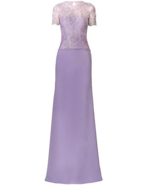 Naeem Khan Fit-And-Flare Beaded Crepe Gown - Purple