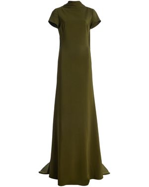 Oscar de la Renta Cape-Detailed Cady Gown - Green