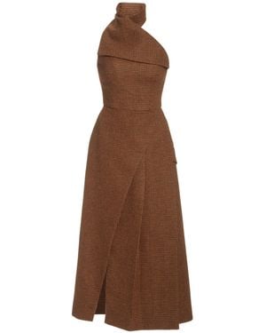 Brandon Maxwell Plaid Wool Midi Halter Dress - Brown
