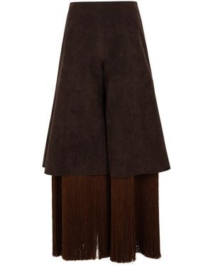A.W.A.K.E. MODE Fringed Faux Suede Wide-Leg Culottes - Brown