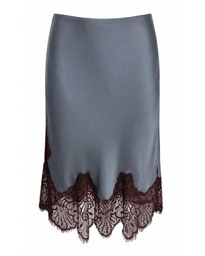 Sleeping with Jacques Nadia Silk Lace Midi Skirt - Grey