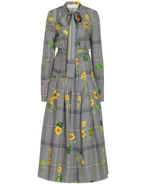 Oscar de la Renta Checked Silk-twill Midi Dress - Green