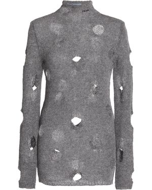 Prada Distressed Wool Turtleneck Top - Gray
