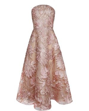 Naeem Khan Metallic Floral Raffia Strapless Cocktail Dress - Pink