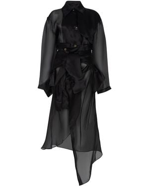 A.W.A.K.E. MODE Sheer Silk Trench Coat - Black