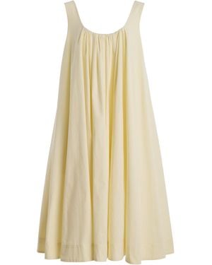 Brandon Maxwell The Lennox Shirred Stretch-Cotton Midi Dress - Natural