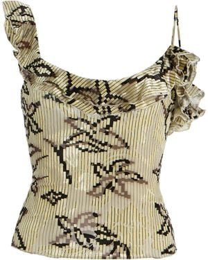 Siedres Arla Ruffled Velvet Devoré Top - Natural