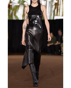 Mugler Asymmetric Leather Midi Skirt - Black