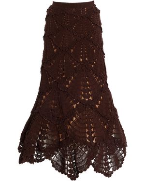 Oscar de la Renta Crocheted Cotton Midi Skirt - Brown