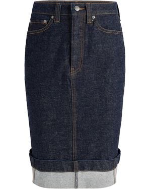 KHAITE Kendra Cuffed Denim Midi Skirt - Blue