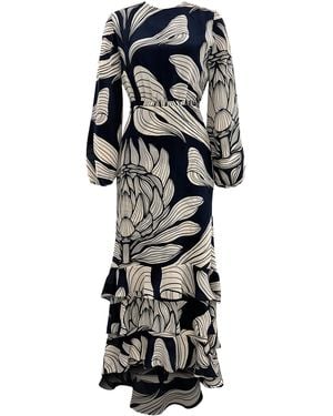 ANDRES OTALORA Un Romance Printed Crepe De Chine Maxi Dress - Black