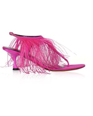 Proenza Schouler Tee Thong Feather-embellished Satin Sandals - Pink