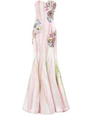 La Fuori Spring Fae Bloom Ombré Linen-Silk Organza Maxi Dress - Pink