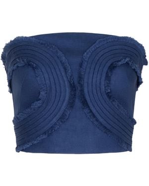 ANDRES OTALORA Tan Calida Embroidered Linen Top - Blue