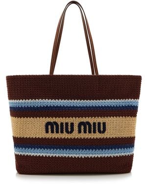 Miu Miu Raffia-Effect Woven Tote Bag - Black