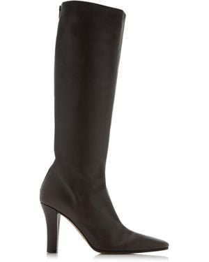 The Row Mona Leather Knee Boots - Black