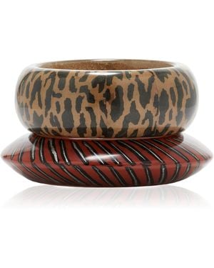 Ben-Amun Exclusive Set-Of-Two Animal Wood Bangles - Brown