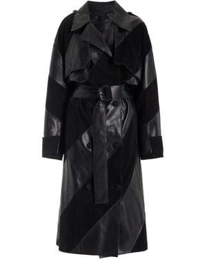 Stand Studio Blossom Leather And Suede Trench Coat - Black