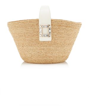 Roger Vivier Viv Skate Raffia Top Handle Bag - White
