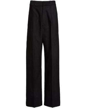 Victoria Beckham Moda Exclusive Curved-Leg Virgin Wool-Blend Trousers - Black