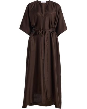 Ferragamo Belted Silk Midi Dress - Brown