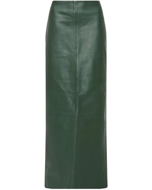 St. Agni Leather Column Midi Skirt - Green