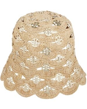 Rabanne Embellished Woven Raffia Bucket Hat - Natural