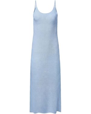 Onia Textured Linen Jumper Scoop Maxi Dress - Blue