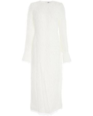 Oscar de la Renta Fringed Fil Coupe Midi Dress - White
