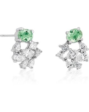 Dorian Webb Platiunumn Cluster Earrings With Paraiba And Natural Diamond - Blue