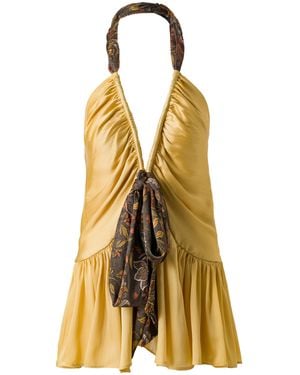 Siedres Solern Plunged Satin Mini Dress - Yellow