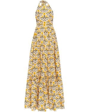 Agua Bendita Naranja Floral Cotton Poplin Maxi Halter Dress - Yellow