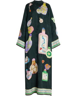 ALÉMAIS Royal Satin Jacquard Maxi Dress - Green