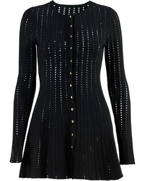 Carolina Herrera Long-Sleeve Viscose Pointelle Knit Cardigan - Black