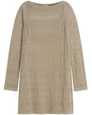 Posse Sass Metallic Knit Long Sleeve Mini Dress - Natural