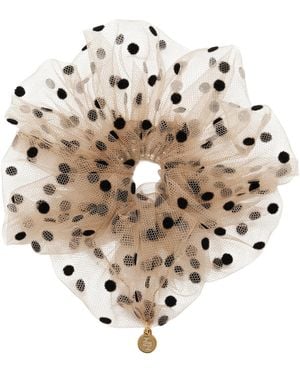 Lelet Juliette Polka-Dot Tulle Scrunchie - White